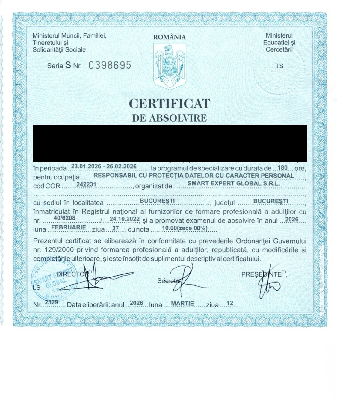 Diplomă GDPR